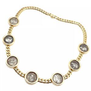 Vintage! Bvlgari Bulgari 18k Yellow Gold 7 Antique Coin Monete Link Necklace